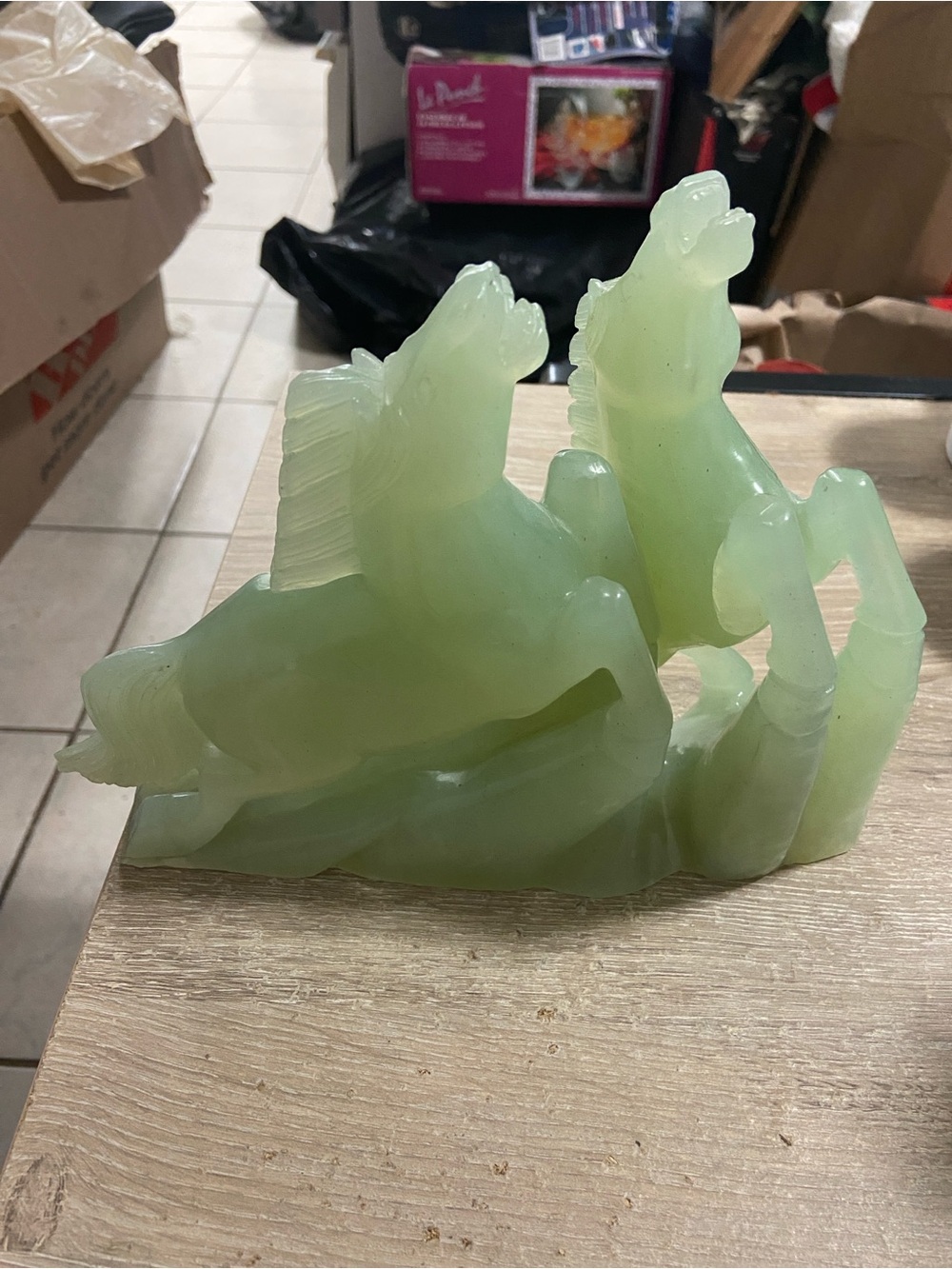 Vintage Chinese Carved Green Serpentine Jade Horses